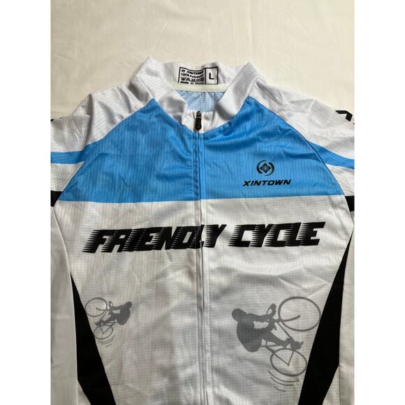 Xintown Bike Rider Jersey, Men's Large Blue & White Elastic Bottom - Picture 2 of 7